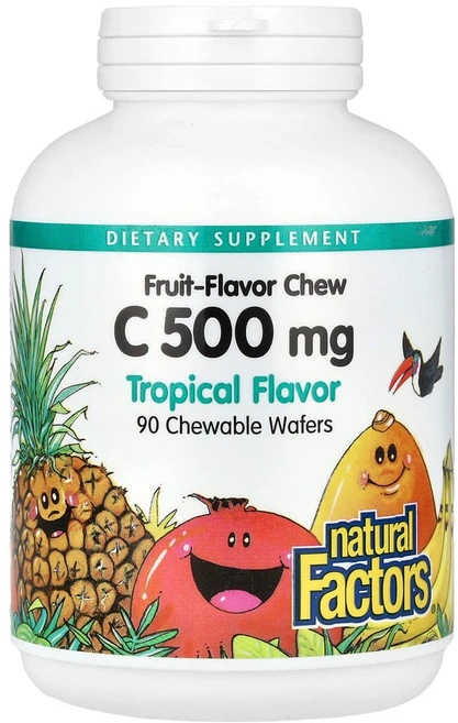 네츄럴팩터스 비타민 C 트로피컬 아스코르빈산 500 mg 츄어블 웨이퍼 90개, 90 개, 1개, 90정 - 쿠팡