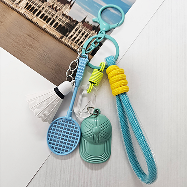 귀여운 미니 배드민턴 키링 가방 자동차 키 가방 핸드폰 스트랩 열쇠 고리, 배드민턴모자민트, 1세트