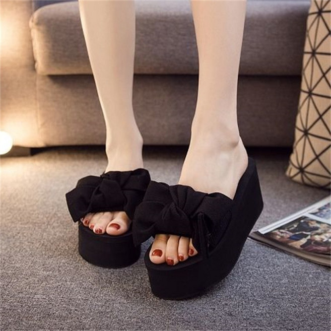 besteffie 통굽슬리퍼 여성 리본 매듭 통굽 사무실 슬리퍼 키높이 통굽 슬리퍼 편안한 샌들 슬리퍼 E88