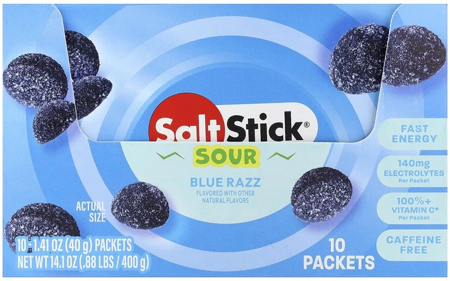 훌륭한상품 SaltStick 에너지 구미젤리 사워 블루 라즈 10팩 각 40g(1.41oz) 곧 품절되니 신속하게, 1개, 40g - 쿠팡