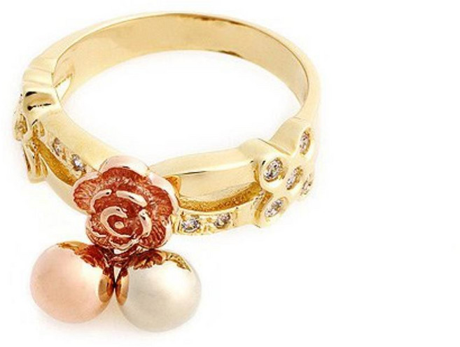 14K 18K 메인 장미꽃 쌍 방울 딸랑이 애끼 반지 18금반지 애끼링 골드링 패션링