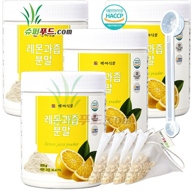 레몬과즙파우더 HACCP식약처인증 신선한레몬 레몬과즙분말 +슈퍼푸드.com연자육티백, 4세트, 201g