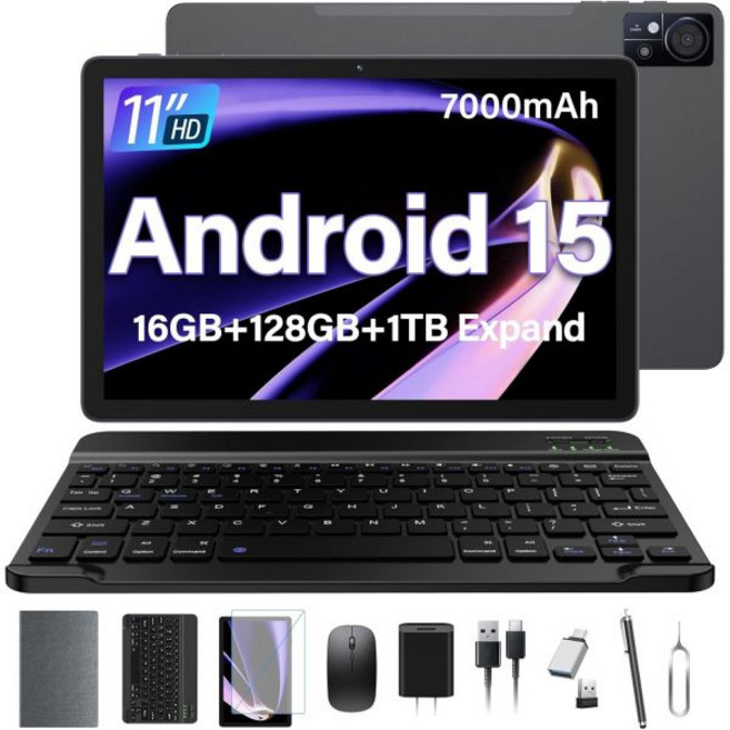 11인치 안드로이드 15 태블릿 최신 업데이트 16GB RAM 128GB ROM 1TB 5G WiFi 셀룰러 21MP 듀얼 카메라 옥타코어 MTK8786 제미니 AI 2 0 키보드, Gray