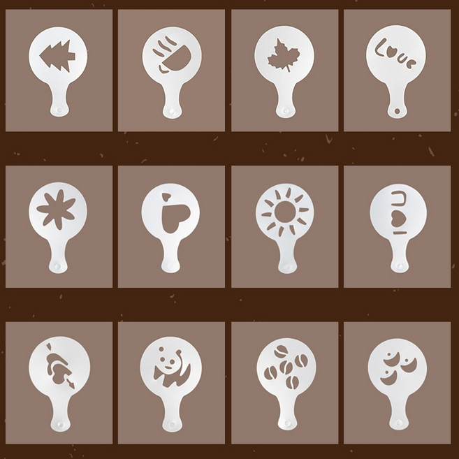 손잡이 반투명 커피 스텐실 라떼아트 틀, 1개, 16종세트