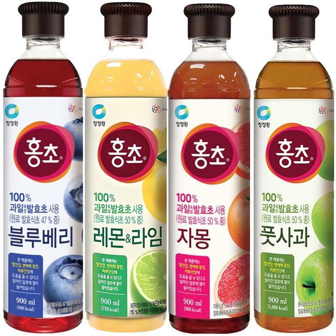 청정원 홍초 블루베리 + 레몬라임 + 자몽 + 풋사과, 1세트, 3.6L