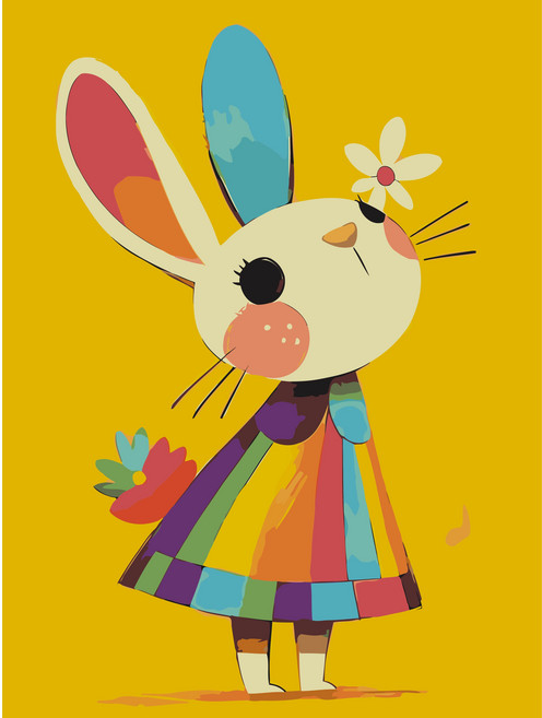 코지하루 DIY 명화그리기 유화 그림 그리기 아크릴화 알록달록 애니멀즈, 토끼 30x40 (T163), 1개