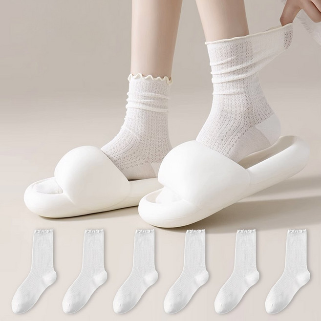 시너싹스 여성용 파스텔 컬러 레이스 메쉬 시스루 삭스 양말 6켤레