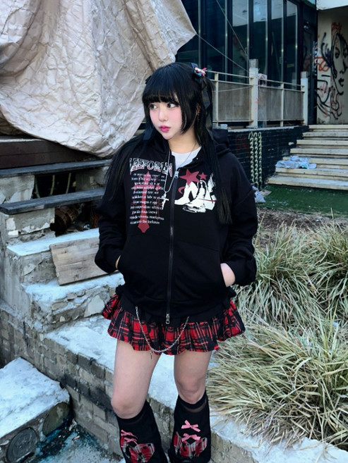 [국내제작 3colors] 펑크걸 2way 십자가 스타 레터링 후드집업