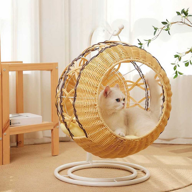 고양이해먹 흔들침대 행잉 하우스 방석 바구니 라탄, 1개