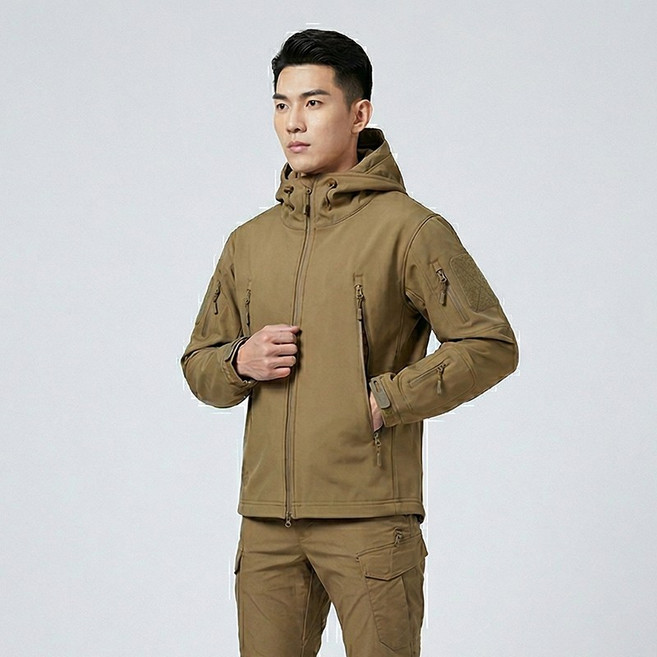 남성용 소프트쉘 전술 자켓 바람막이 후드 집업 상하
