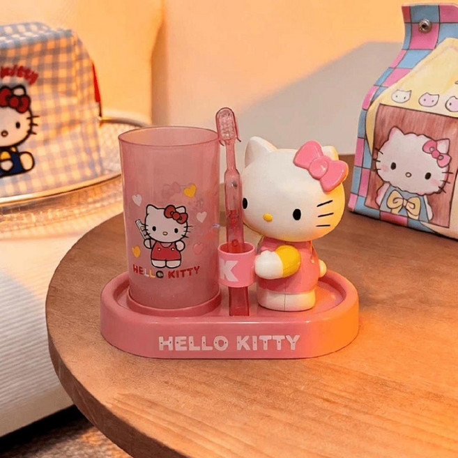 hellokitty헬로키티 세면도구 칫솔 양치컵 거치대 선물세트, 2. 핑크(선물상자 포함)