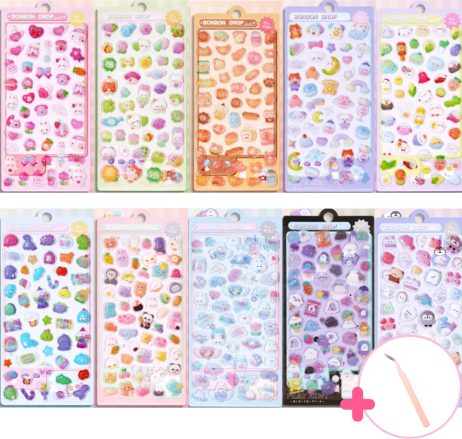 페이지샵 DIY 다꾸 폰꾸 3D 입체스티커 10종세트 +고급핀셋포함, 10개, 혼합색상