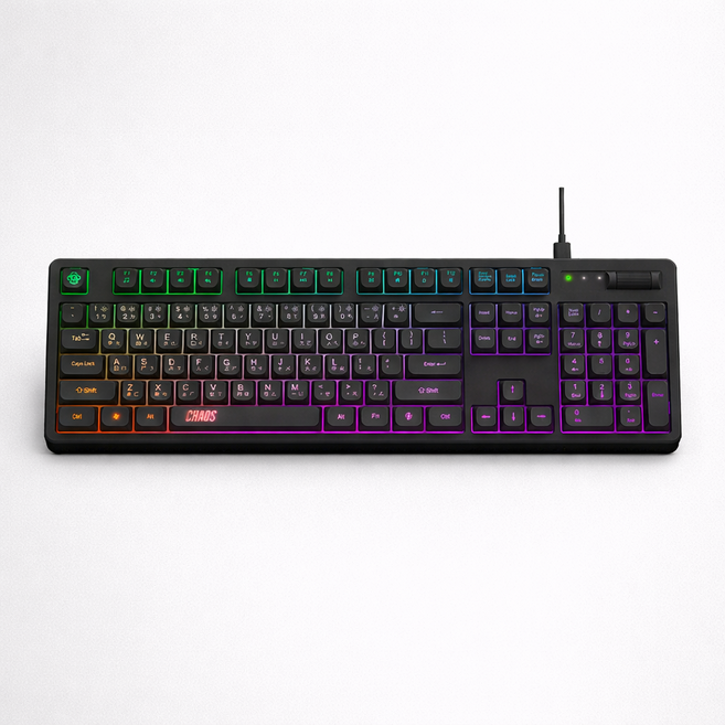 CHAOS 混元 麒麟 RGB電競鍵盤 可換燈色 靜音手感 音量滾輪 USB有線, RGB, 薄膜式