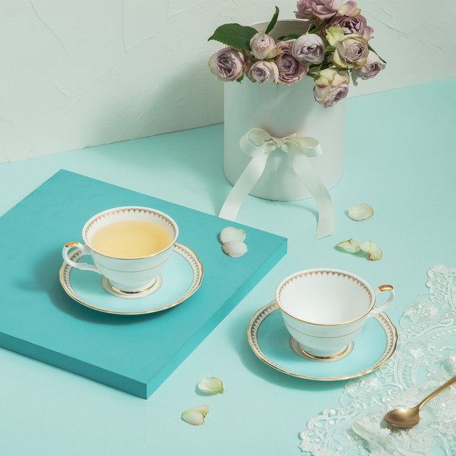 한국도자기 로얄 패일블루 커피잔 티컵 세트 4p (2인조), 페일블루, 1세트