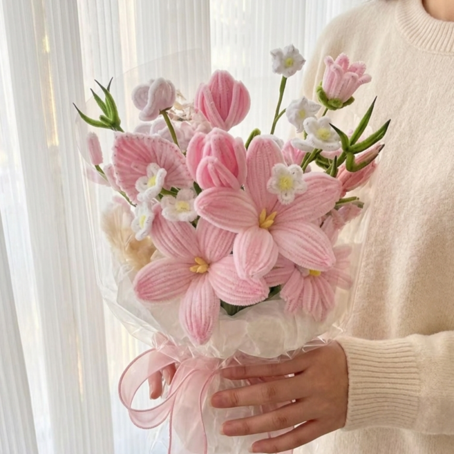 두두타운 모루 꽃다발 만들기 DIY 세트, 1세트, 핑크버블