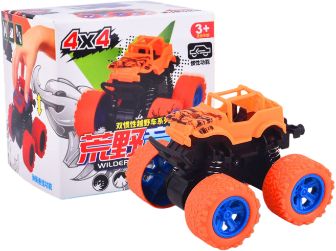 四驅雙向慣性越野車 耐撞耐摔 迴力車 玩具車 模型車 特技車, 橘色, 1個