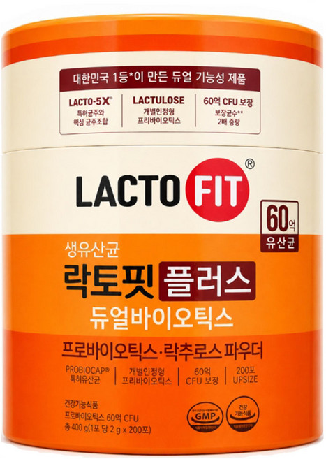 종근당 락토핏 플러스 생유산균 듀얼바이오틱스 2g x 200포 대용량 LACTOFIT 건강, 400g, 1개