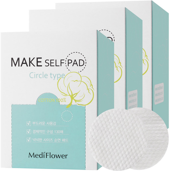 메디플라워 메이크 셀프 패드 리필 130매 1+1+1, 3개, 3개, 130개입