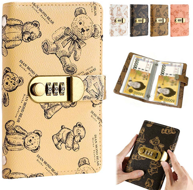 루베이 대용량 비밀번호 가죽 현금바인더 저축 다이어리 100만원 저축 챌린지 지폐/영수증/가족 저축, 노란색, 1개