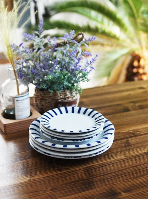 독특한 접시 일본 블루에가와리 평접시 4P세트 특대, 1개