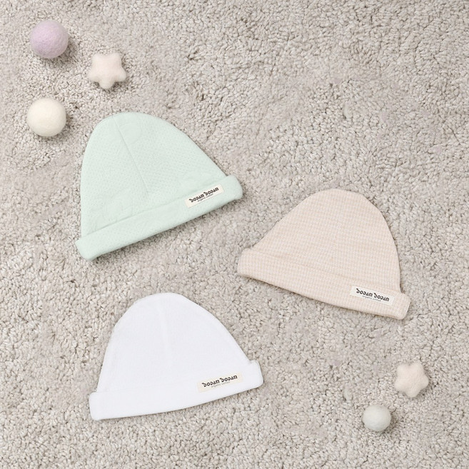 도담도담오가닉 사계절 신생아 아기모자 유아 비니 3종