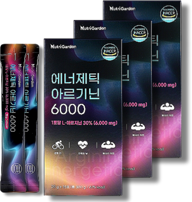 뉴트리가든 - 에너제틱 아르기닌6000 20g x 15포 고함량 L아르지닌 비타민C 아미노산 타우린 액상형스틱