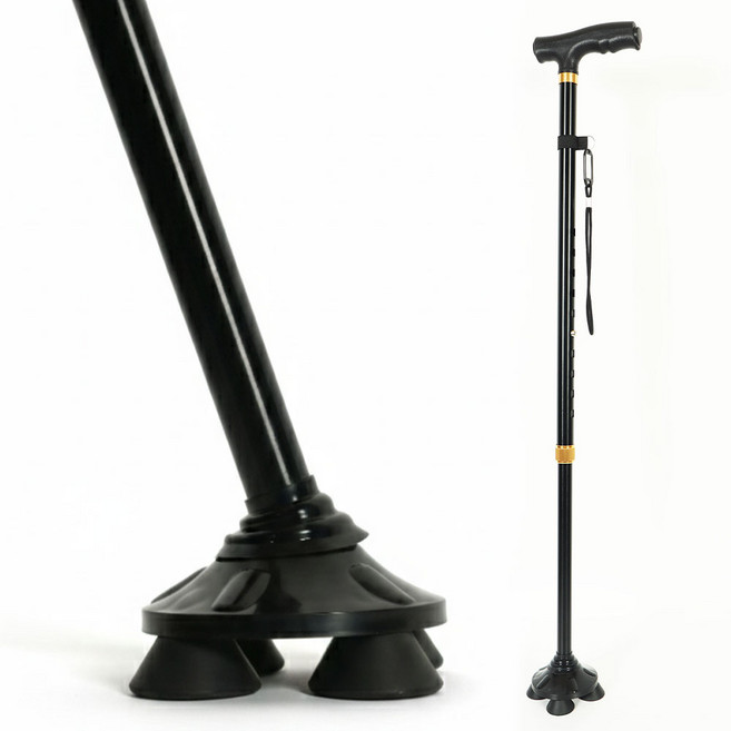 초경량 360도 회전 관절 네발 노인 지팡이, 블랙, 1개