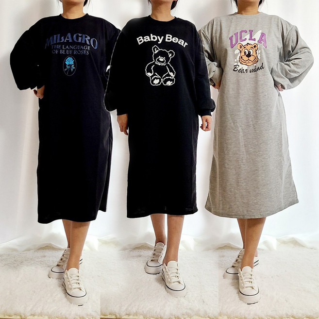 봄 가을 간절기 롱 맨투맨 라운드 넥 원피스 기본 데일리 베이직 긴팔 베이직 원피스