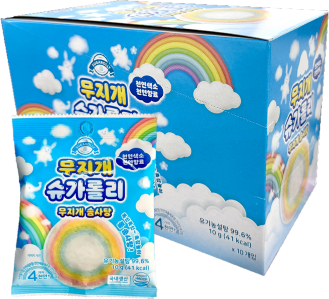 무지개 슈가롤리 솜사탕, 10g, 10개