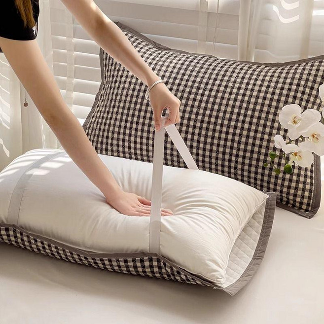 金桃高端純棉枕巾一對裝 全棉加厚吸汗防頭油綁帶款