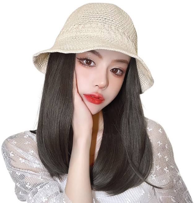 이쁘다샵 가발위드 통기성 좋은 니트 짜임창 모자가발, 블랙브라운, 1개