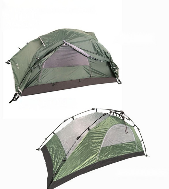 3초 원터치 야전침대텐트 백패킹 1인용 초경량 야전 낚시, 더블 레이어 아미 그린