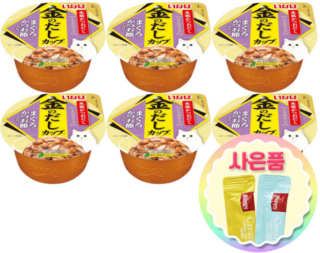 이나바 금빛육수컵 고양이간식 + 증정 스틱1P, 6개, 70g, 참치&가츠오부시 IMC-136