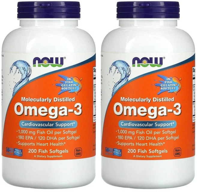나우푸드 오메가3 1000mg omega3 추천 피쉬오일 200정 NOW Foods 2병 - 쿠팡