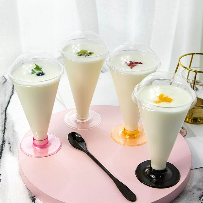 카페 일회용 파르페포장용기 요거트 컵 투명 50개, 투명 뚜껑 + 긴 손잡이 스푼 포함 2종