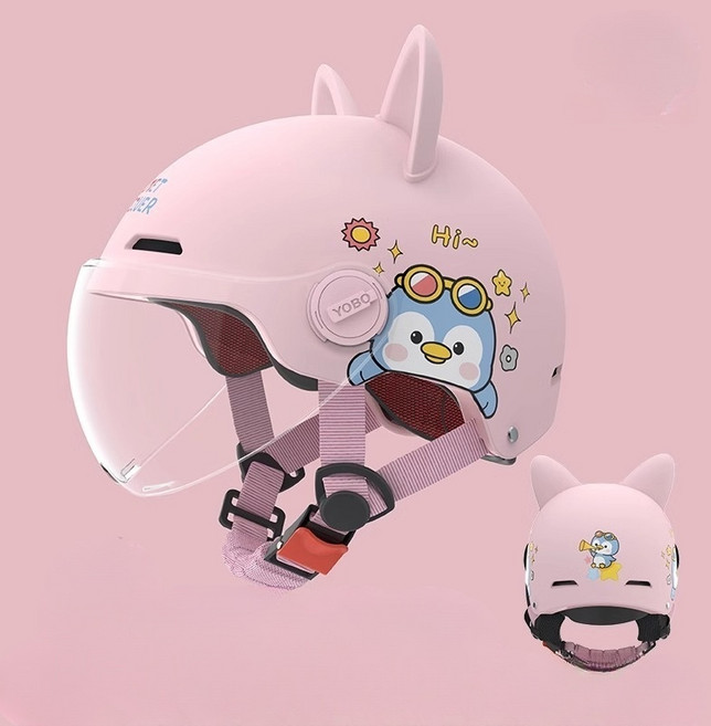 오토바이 헬멧 남여아 어린이 귀여운 헬멧 사계절 헬멧, 핑크색, 1개