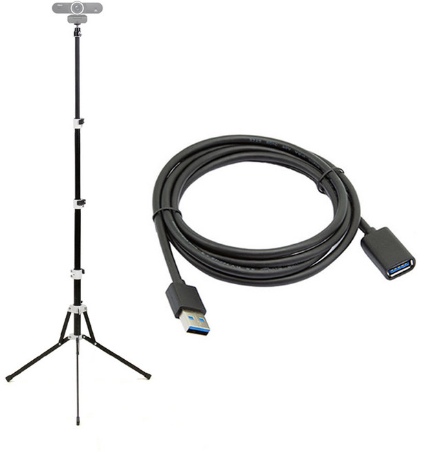 웹캠 삼각대 USB 연장 케이블 패키지 1m 2m 3m 5m, 삼각대 블랙 + 2m 케이블, 1개