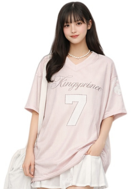 다이루소 여성 오버핏 반팔 티셔츠 유니폼 숫자 프린팅 루즈핏 스트릿 캐주얼 여름 티