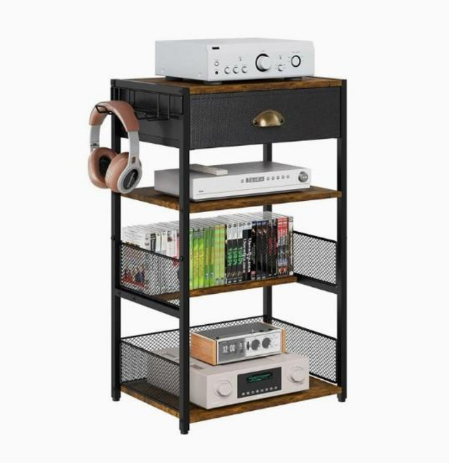 서치잇 게임기 4단 구조 AV 미디어 스탠드 멀티 기능 수납장 게임기 DVD 플레이어 레코드 플레이어 프로젝터 셋톱박스 TV 액세서리 등 수납 스탠드, 블랙