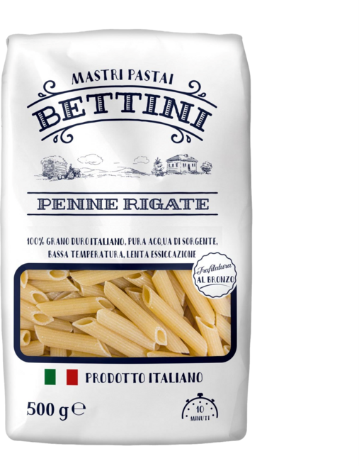 베티니 100% 이탈리아 듀럼밀 무염 펜네 리가테 파스타면, 1개, 500g