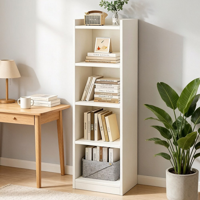 선반 오픈 책장 수납장 서재 거실 공간활용 책꽃이 코너 수납 선반, 화이트, 5단