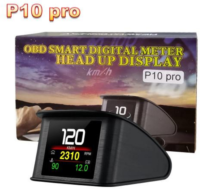 자동차 HUD 헤드업 디스플레이 계기판 속도계 범용 디지털 스마트 P10 OBD2 차량 과속 알람 시계, 1개