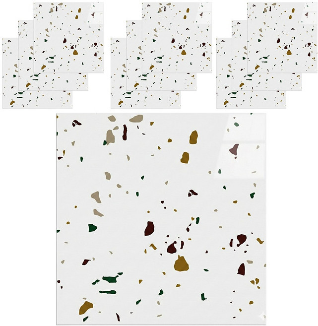 루메이크 벽에 붙이는 방수 타일 시트지 10개, 테라조화이트
