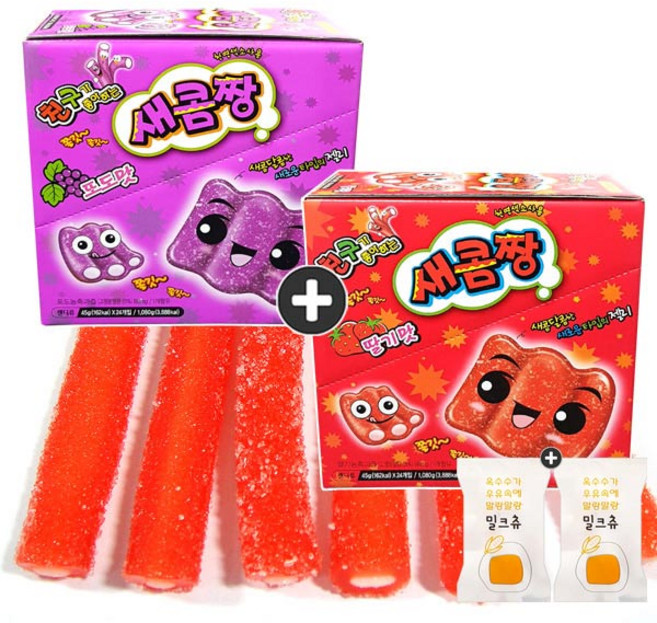 1+1 친구가 좋아하는 새콤짱 (딸기맛) 1통 + (포도맛)(+밀크츄 2개포함), 840g, 2개