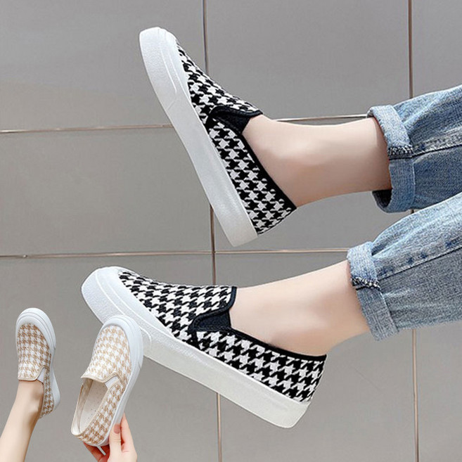 로즈엘리 끈없는 체크 운동화 포인트 키높이 스니커즈 2컬러