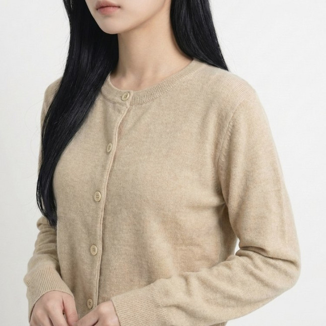 도시도시 여성용 부드러운 라운드넥 니트 가디건 봄 가을 데일리 긴팔