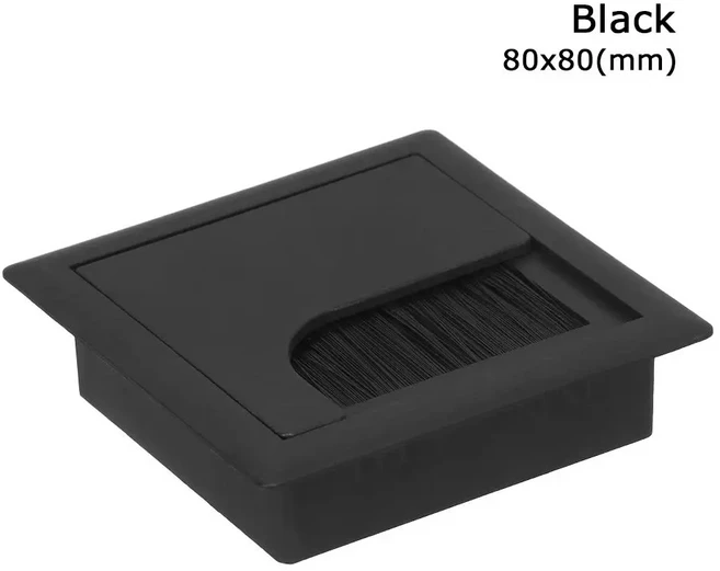 1pc ABS 160mm 테이블 책상 직사각형 와이어 그로멧 구멍 커버 콘센트 포트 (블랙 브러시 포함), 01 80x80mm black