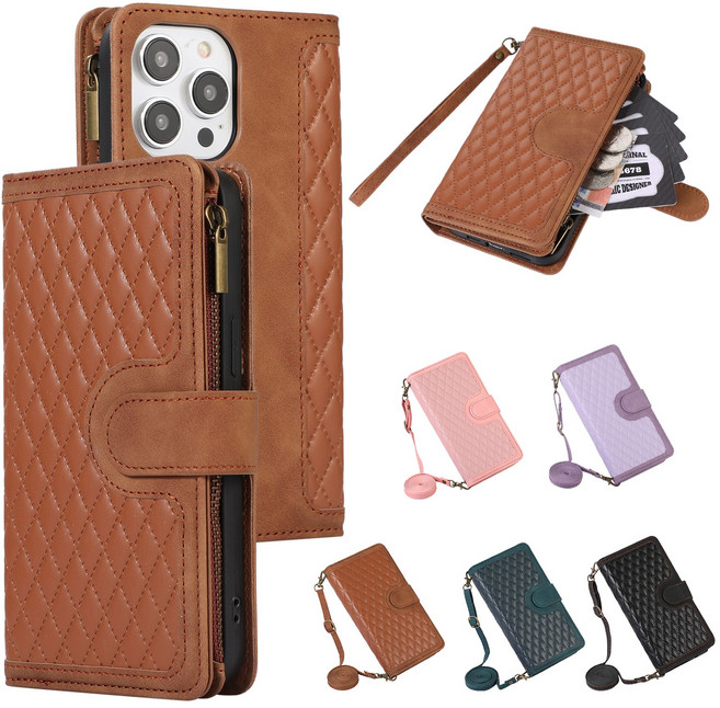 HODON 가죽 V퀼팅 카드 수닙 숄더 / 손목 스트랩 줄 아이폰 12 13 14 15 프로 맥스 플러스 Pro Max Plus iPhone 적용 케이스