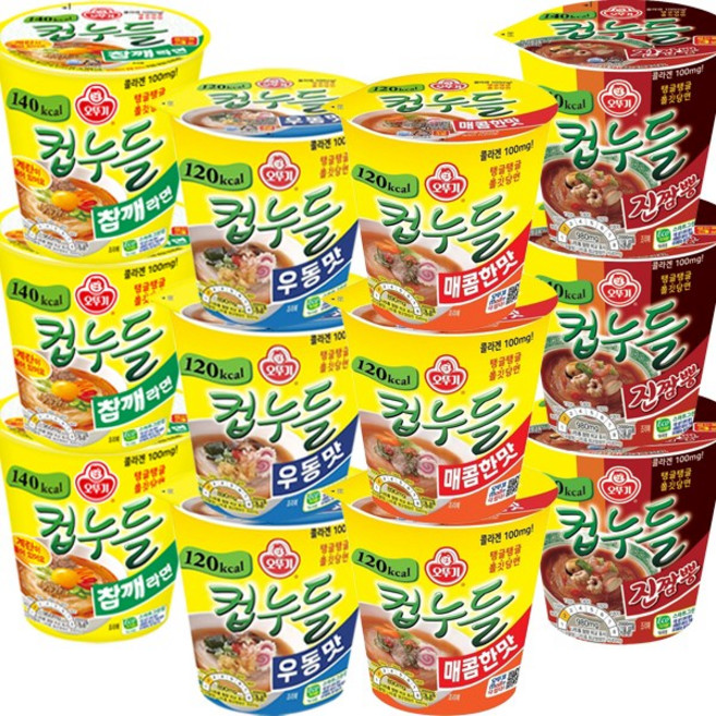 오뚜기 컵누들 4종세트 우동+매콤+참깨라면+짬뽕맛, 1박스