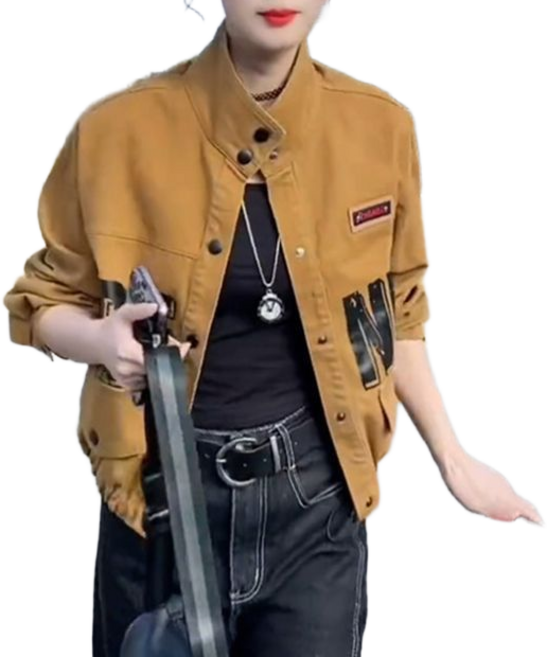 여성용 숏 데님 자켓 레터링 프린트 봄 가을 데일리 자켓